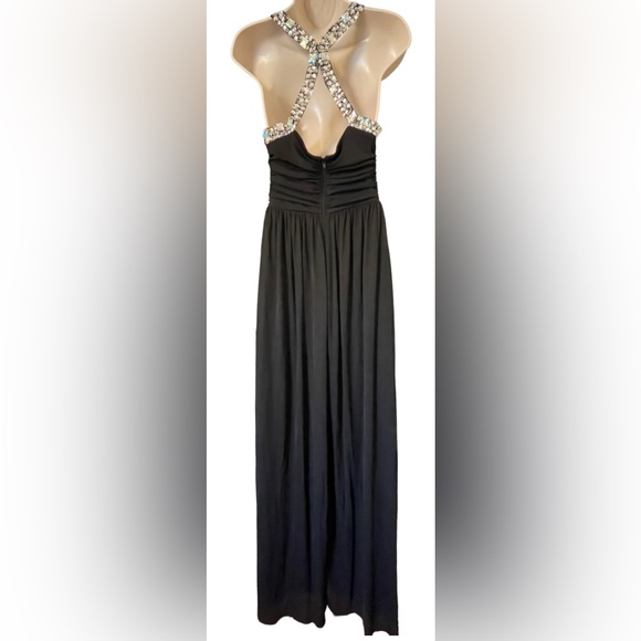 Black Formal Prom Dress with Gemstone Detailing - Picture 4 of 5
